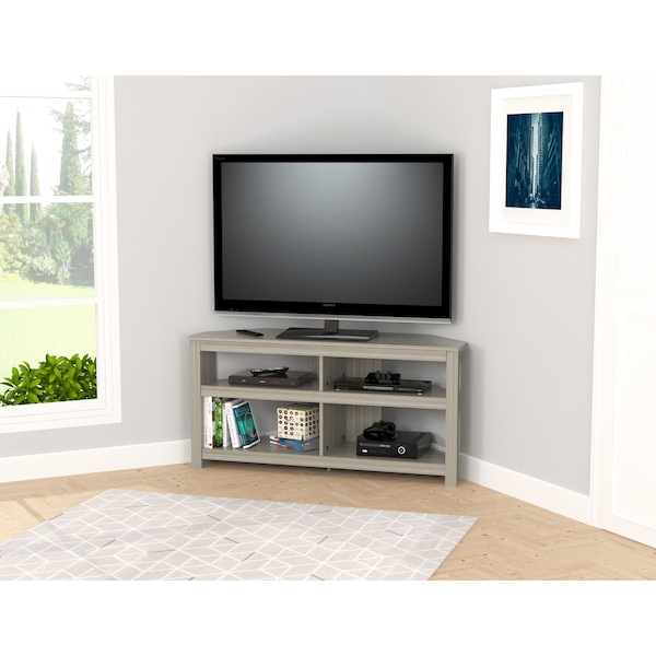 Corner TV Stand 50 in. W Smoked Oak Fits TVs Up to 50 in. with Cable Management